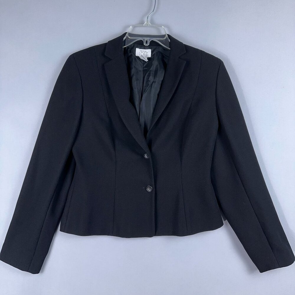 Ann Taylor Loft Blazer Coat Women Size 8 Notched Collar Long Sleeves Black